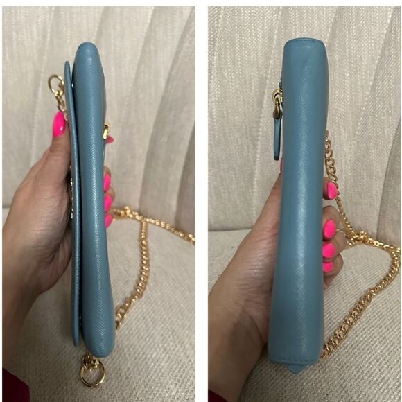 Prada Light Blue Logo Saffiano Leather Wallet on Chain - Picture 8 of 8